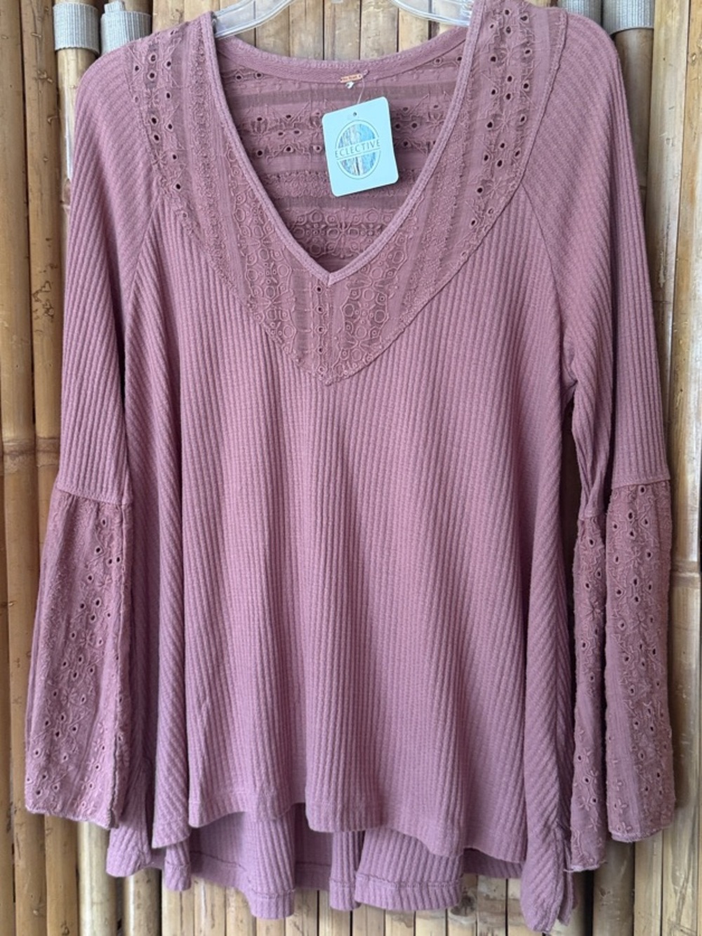 Free People Mauve Lace-Trim V-Neck Tunic